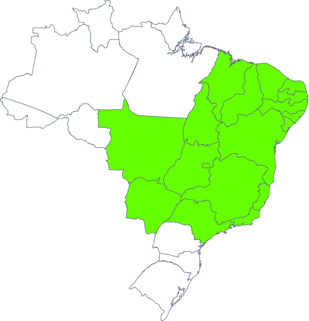 Mapa do Brasil com estados destacados em verde. Novo layout.