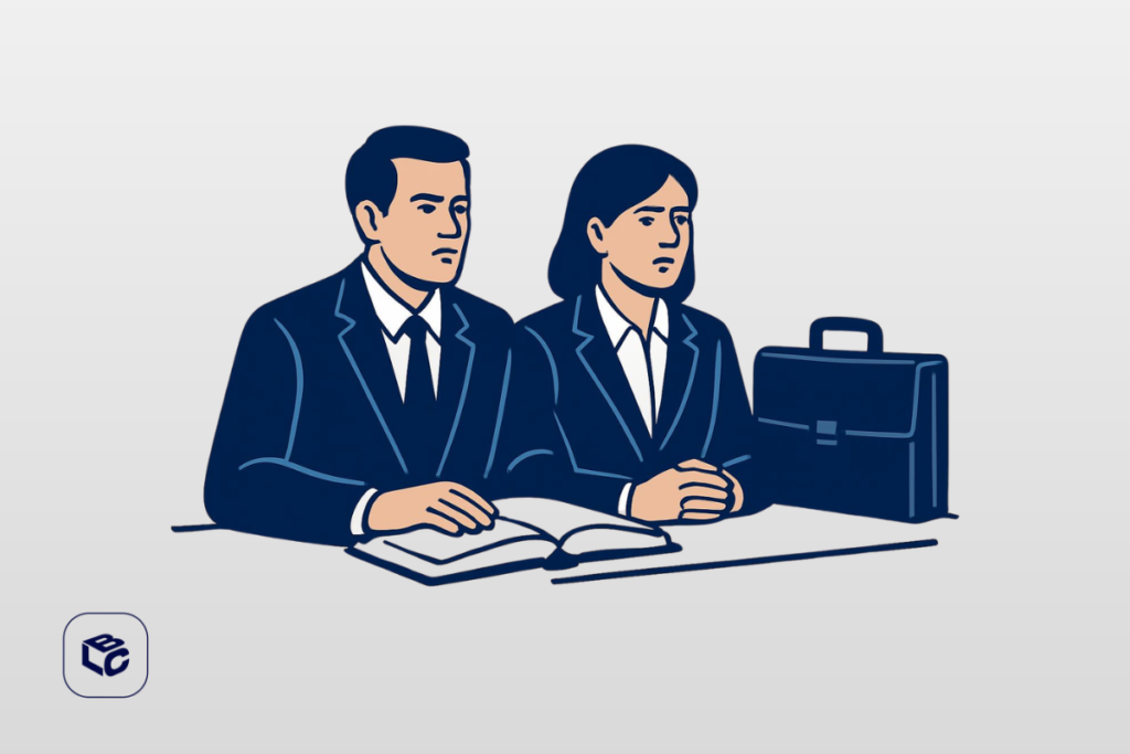 Advogados analisando precatório ou RPV em livro aberto